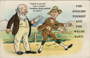 PC HUMOR, THE ENGLISH TOURIST AND THE WELSH BARD, Vintage Postcard (B40705)