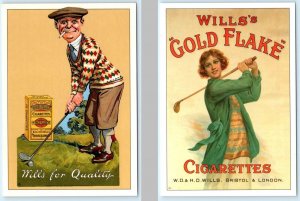 2 Repro Postcard WILL'S CIGARETTES Gold Flake Advertising GOLFERS 4x6