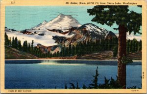 Vtg 1940's Mt Baker from Chain Lake Washington WA Mountain Linen Postcard