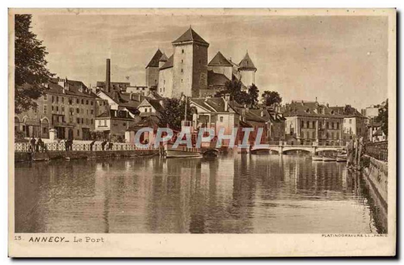 Old Postcard Annecy Boat Harbor