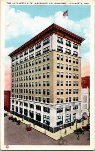 Postcard Lafayette Indiana The Lafayette Insurance Co Building Flag JK15
