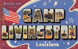 Camp Livington Lousiana Greetings Large Letter Linen Vintage Postcard AA62198