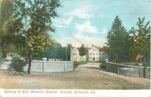 Richmond, Indiana Reid Memorial Hospital Entrance & Grounds 1909 Postmark