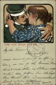 Art Deco - German Soldier Woman Embrace Kiss ROTH c1900 Postcard