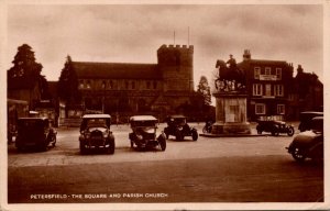 England Petersfield The Square and Parish Church Old Cars 1938 Real Photo