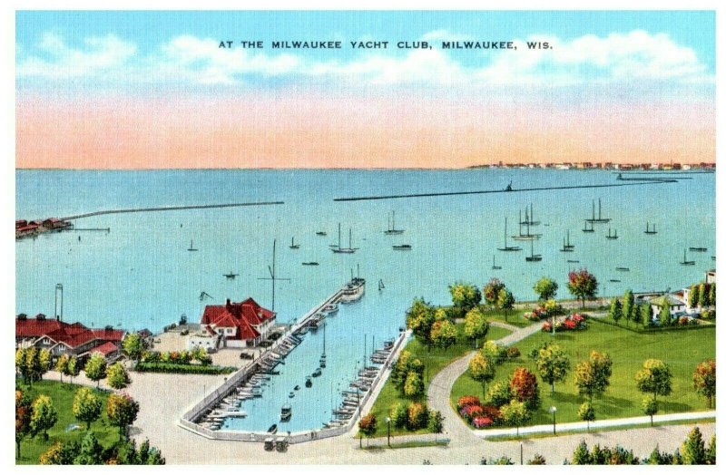 At the Milwaukee Yacht Club, Milwaukee Wisconsin Postcard