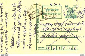 India Postal Stationery Tiger 25 to Jaipur