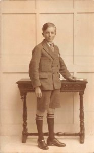 YOUNG BRITISH BOY NAMED TEDDY WISHES HAPPY CHRISTMAS~1930s REAL PHOTO POSTCARD