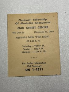 Vtg 1950s Alcoholics Anonymous AA Cincinnati Just for Today Meeting Group Card