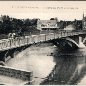 c1910s Decize France Postcard Nouveau Pont Hospice Bridge Horse Carriage River