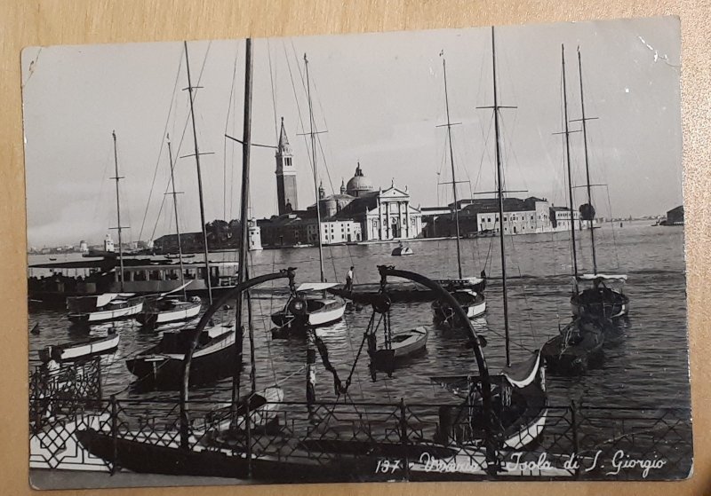 RPPC Italy Venice Boats and Island of San Giorgio  1951