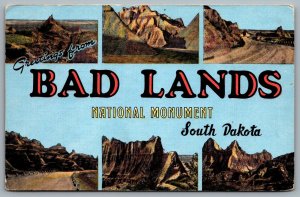 Postcard SD c1940s? Greetings from Bad Lands South Dakota Multi View of Passes