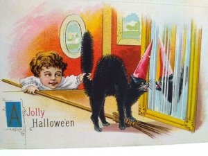 Halloween Postcard Child Grabs Black Cat By Tail 1914 Barton Spooner Series 619