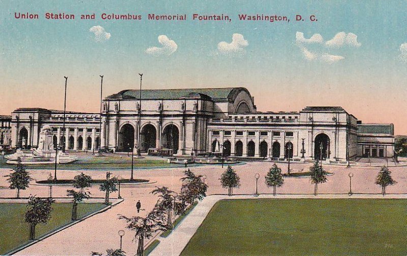 Postcard Union Station Memorial Fountain Washington DC