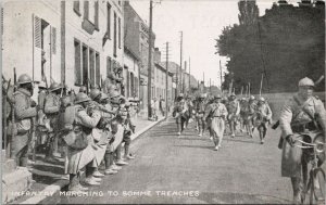 Infantry Marching to Somme Trenches France WW1 Military Litho Postcard H21