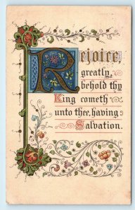 ARTS & CRAFTS CHRISTMAS Greeting~ 1908? ~  REJOICE, the KING COMETH Postcard