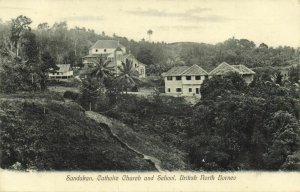 british north borneo, SABAH SANDAKAN, Catholic Church & School (1910s) Postcard