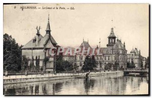 Old Postcard Mulhouse Canal and Post Office