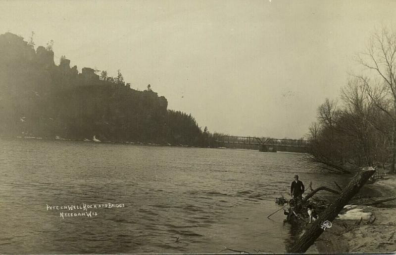 Necedah, Wisconsin, Petenwell Rock and Bridge (1910s) RPPC