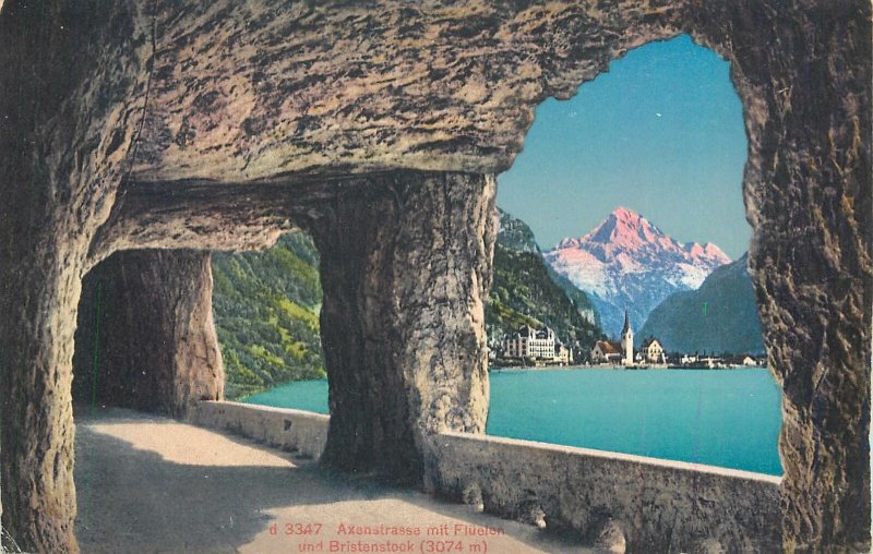 Postcard Switzerland Axenstrasse mit Fluelon