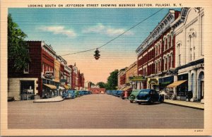 Vtg 1930s Looking South on Jefferson Street Business Section Pulaski NY Postcard