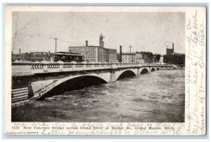 c1905 New Concrete Bridge Across Grand River Grand Rapids MI Postcard