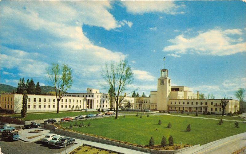 Santa Fe New Mexico~State Capitol~Little Park @ Front~Classic Cars in Street~'50