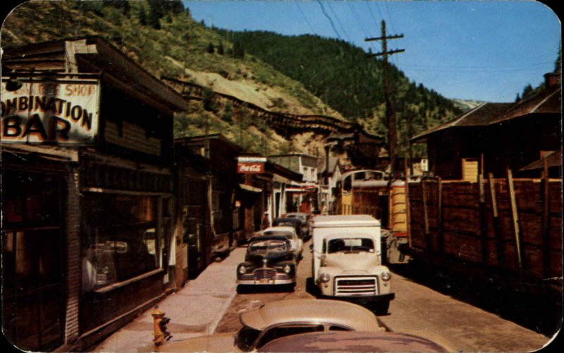Burke Idaho ID Classic Cars Coca Cola Truck Street Scene Vintage Postcard