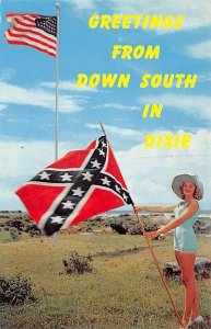 Greetings from down south in Dixie Confederate flag, USA Civil War Unused 