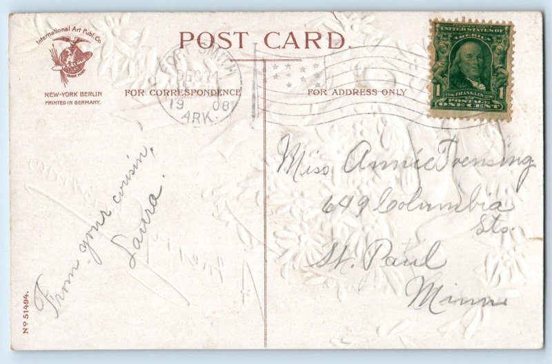 1908 Christmas Mistletoe Ringing Bell Ellen Clapsaddle Signed Artist Postcard