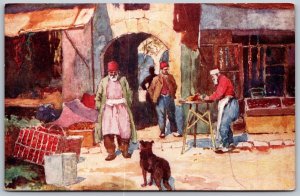 Postcard Istanbul Turkey Street Scene Market Arch Dog Ottoman 1910s View