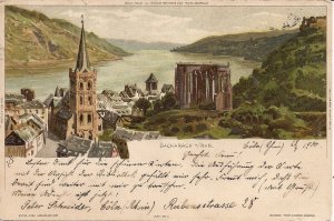 Bacharach am Rhein, Germany 1900 Rhine View, Castle, Church, Artist View