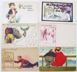 T1144     COMIC    POSTCARD LOT,  6  CARDS