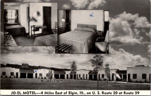 Postcard Jo-el Motel US Route 20 at Route 59 in Elgin, Illinois