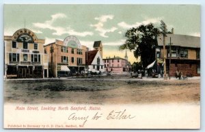 SANFORD, ME Maine ~ MAIN STREET SCENE c1900s York County O.D. Clark Postcard