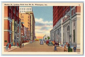 c1940's Wilmington Delaware DE Market Street Looking North From 9th St. Postcard