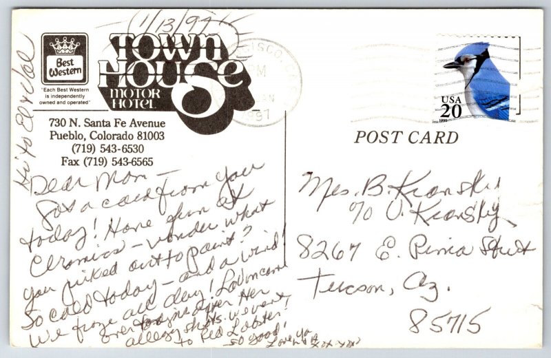 Roadside~Pueblo Colorado~Town House Motor Hotel Multi-View~PM 1997~Vtg Postcard