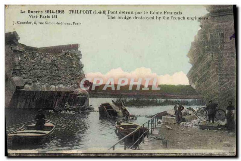 Old Postcard Army Trilport Bridge destroyed by the French Genie