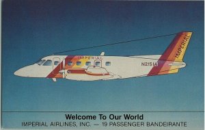 Imperial Airlines Inc Bandeirante airline issued Airplane Postcard