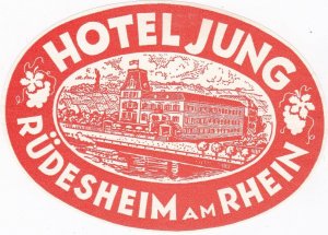 Germany Ruedesheim Am Rhein Hotel Jung Vintage Luggage Label sk3289