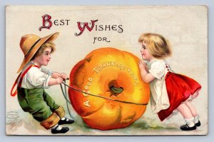 J87/ Thanksgiving Holiday Postcard c1910 Ellen Clapsaddle Pumpkin Kids 506