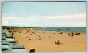 Craigville Beach, Cape Cod, Massachusetts, Vintage Chrome Postcard, Old Cars