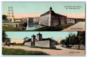 c1940 Two Oldest Relics Fort Marion & City Gates View St. Augustine FL Postcard 