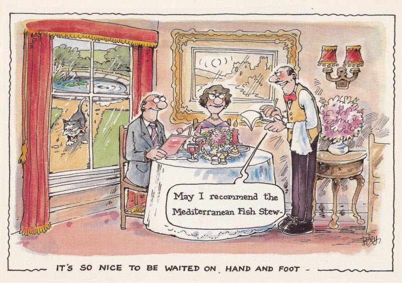 Meditteranean Fish Stew Restaurant Comic Postcard