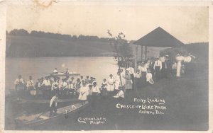 H97/ Alpha Illinois RPPC Postcard c1910 Ferry Crescent Lake Park Boats 8