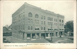 LACONIA NH Masonic Temple Street Scene c1910 Postcard