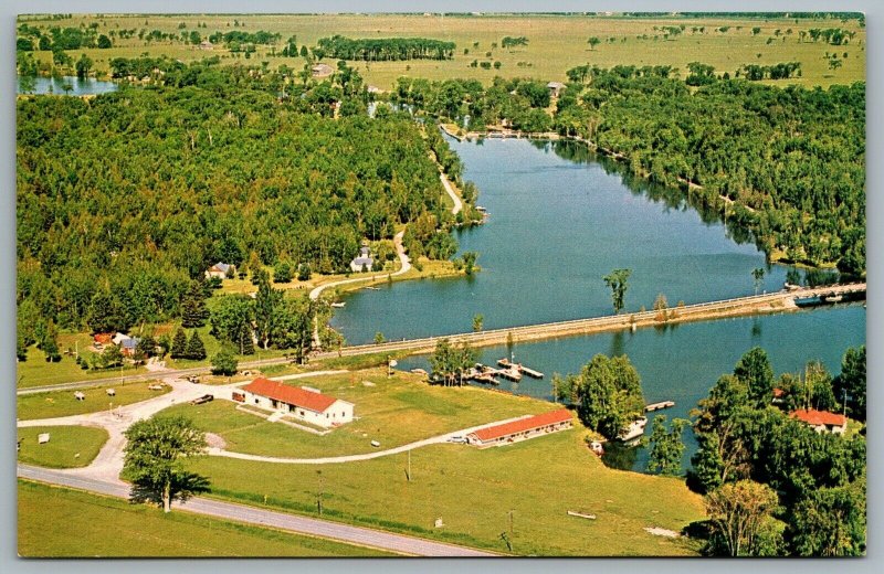 Postcard Bolsover Ontario c1960s Port Of Call Marina & Boatel Aerial View Trent