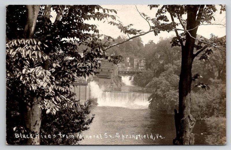 Springfield VT Black River From Mineral St RPPC Vermont Postcard Y30