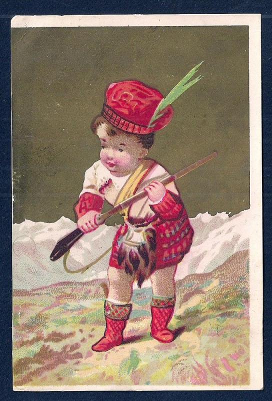 VICTORIAN TRADE CARD Scottish Boy w/Rifle