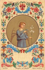 ITALY ANGEL & FLOWERS RELIGIOUS E. SBORGI EMBOSSED POSTCARD (c. 1910)